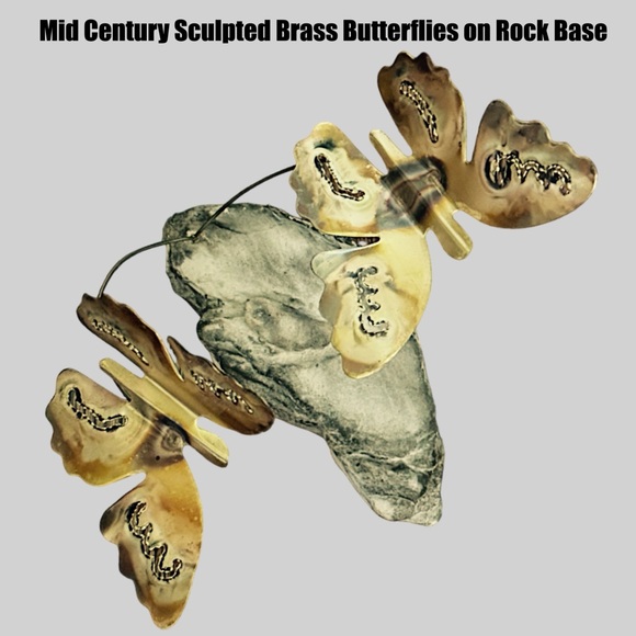‼️RARE VINTAGE‼️ Mid Century Brass Sculpted Butterflies on Rock Base - Picture 4 of 4
